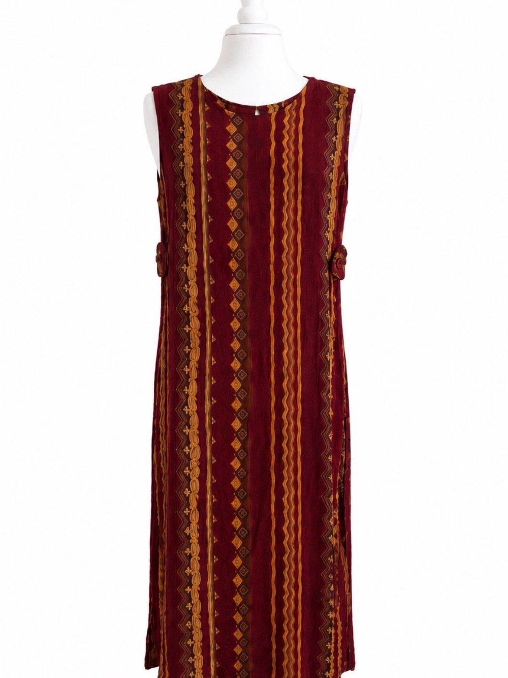Sag Harbor Burgundy and Mustard Striped Midi Dress
